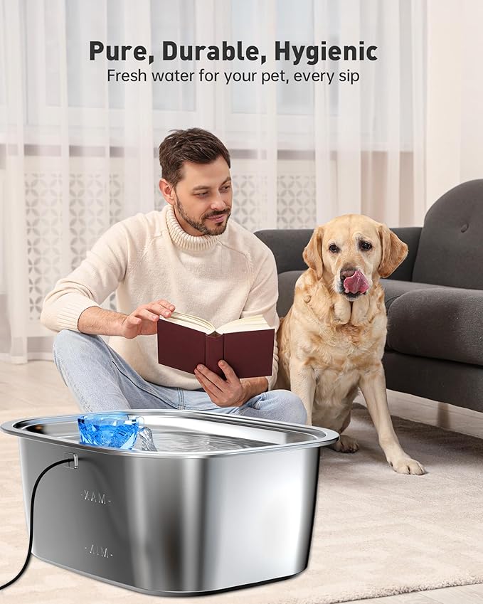 Stainless Steel Dog Water Fountain,3 Gallon Large Pet Water Fountains for Dogs and Cats, 12L /422oz Dog Water Bowl Dispenser w/Filter Drinking Bowls Indoor, Cat Founatin Quiet Pump, Easy to Use