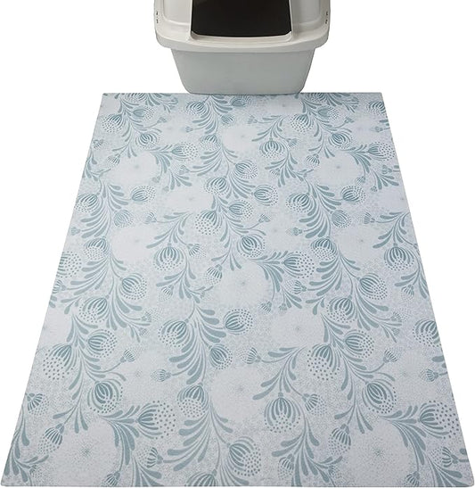 Drymate XL Original Cat Litter Mat, Contains Mess from Box, Protects Floors, Urine-Proof, Machine Washable, Soft on Kitty Paws, Absorbent, Waterproof (USA Made, Recycled Content)(29”x36”)(Blue Floral)