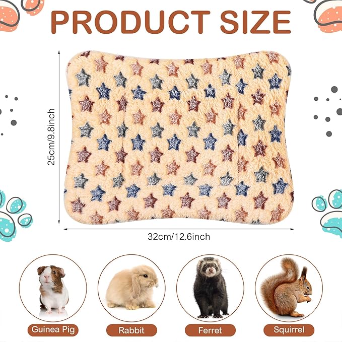 Haull 4 Pcs Waterproof Guinea Pig Bedding Winter Guinea Pig Bed Plush Cage Liners Soft Dog Cat Mat Reversible Winter Cozy Animal Pee Pad Hamster Bed Mat for Bunny(Star,13 x 10 Inch)