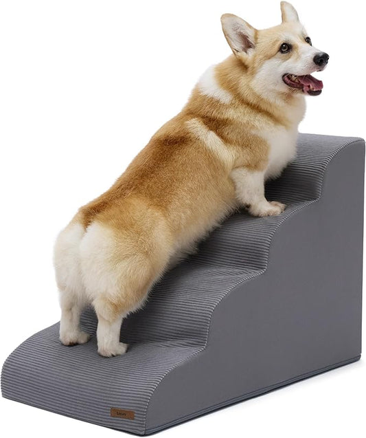 Lesure Dog Stairs for Small Dogs Pet Steps Ramp for High Bed and Couch with CertiPUR-US Certified Foam with Non-Slip Bottom, Grey, 4 Steps
