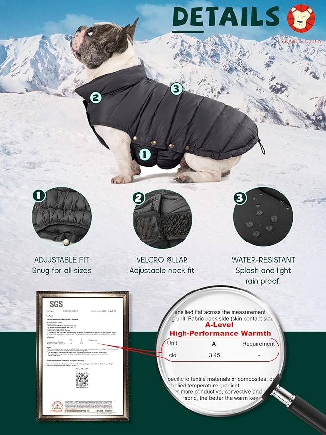 SPACE LION Puffer Jacket, Down Winter Coat, Durable Outdoor Coat for Cold and Windy Conditions, Waterproof, Windproof, Lightweight Jacket, Adjustable Fit for Small, Medium Dogs(Black,M)