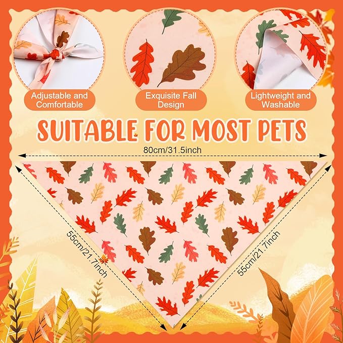Weewooday 50 Pcs Thanksgiving Fall Dog Bandanas Bulk Pumpkin Maple Leaves Autumn Bandanas for Bibs Adjustable Scarf for Small Medium Large Pets Cats Costume(Leaves Pattern, 31.5 x 21.7 X21.7 Inch)