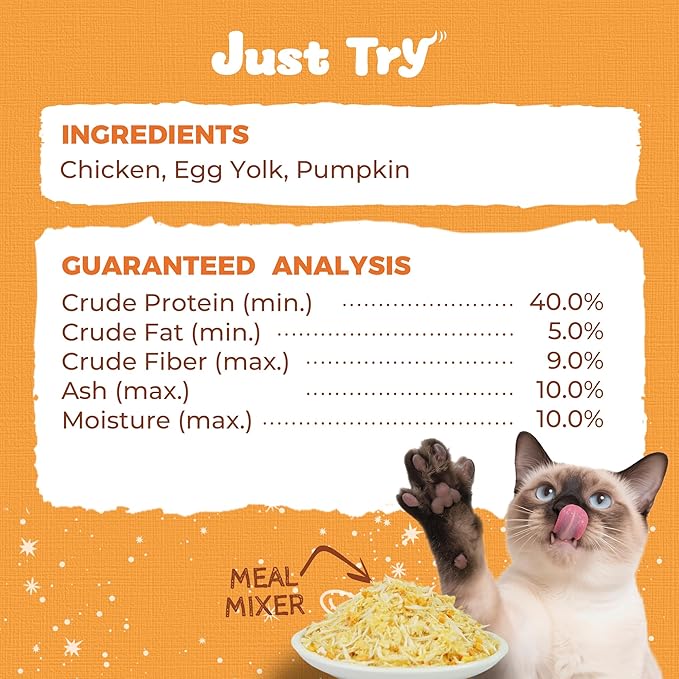 Just Try 8 OZ Pumpkin Freeze Dried Cat & Dog Food Toppers Mixers Low Calorie with Real Chicken Egg Yolk, High Protein Food Toppers Digestive Support