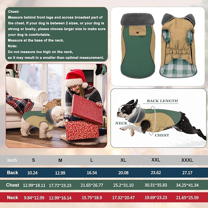 Doglay Dog Jacket Waterproof Dog Coat, Reflective Cold Weather Winter Coat, Adjustable Turtleneck Fleece Puppy Snow Jacket with Harness Hole for Small Medium Large Dogs