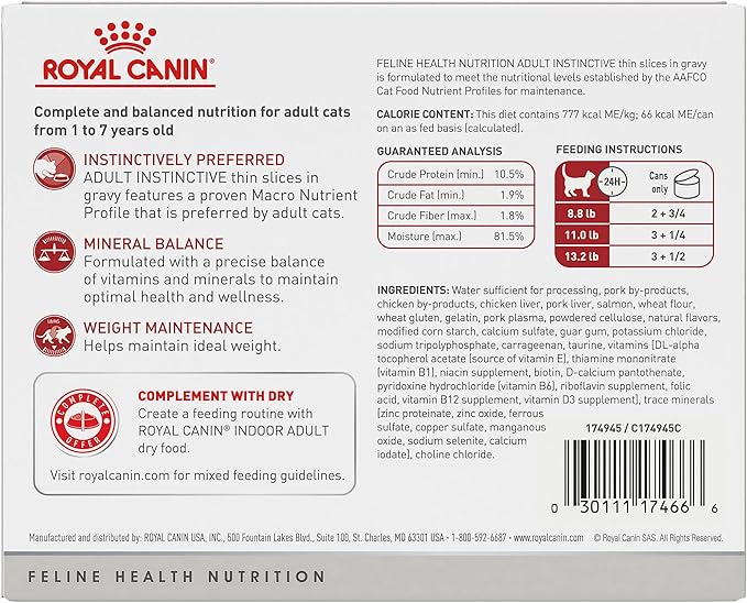 Royal Canin Feline Health Nutrition Adult Instinctive Adult Thin Slices in Gravy Cat Food, 3 oz (Pack of 6)
