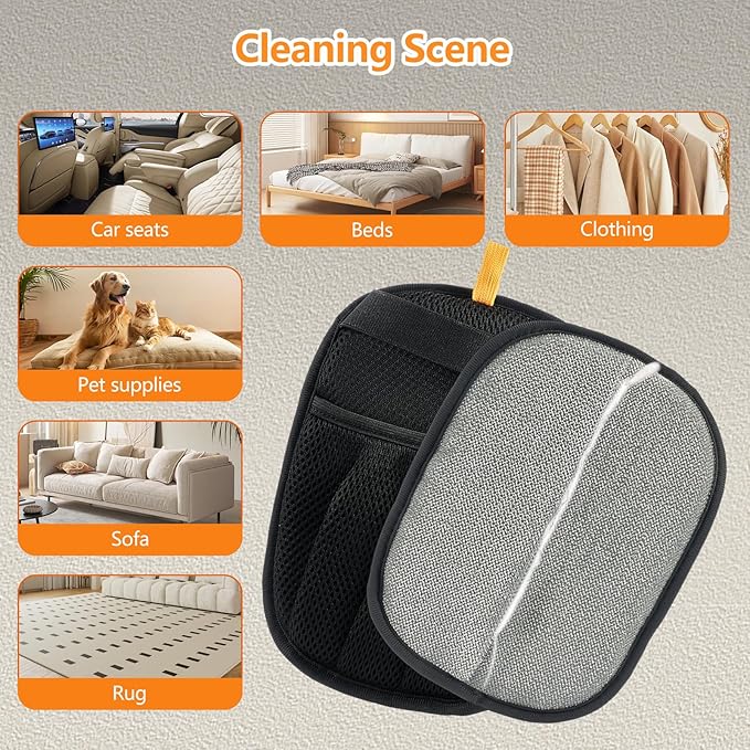 2Pcs Upgraded Electrostatic Hair Remover for Dogs and Cats, Five-Finger Reusable and Washable Pet Hair Removal Tool, Pet Hair Gloves for Laundry, Couch, Carpet, Car Seat and Bed