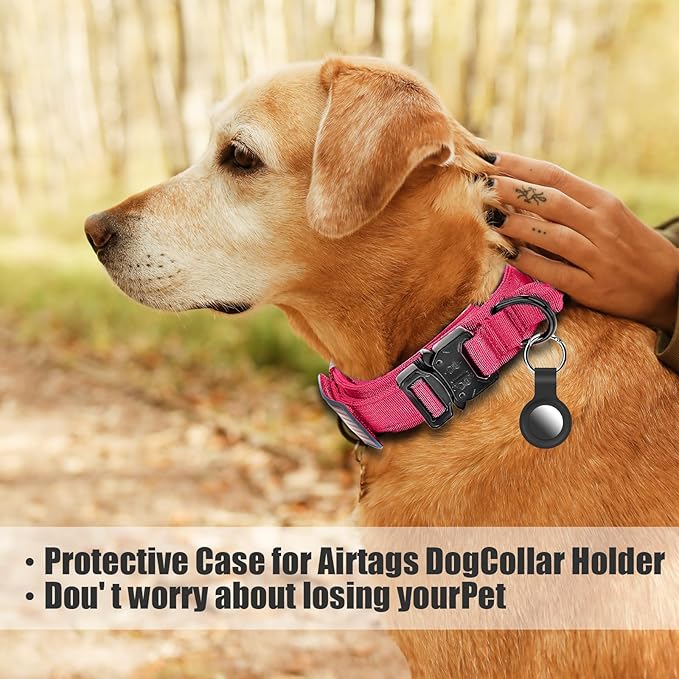 Tactical Dog Collar Military Dog Collar Adjustable Nylon Dog Collar Heavy Duty Metal Buckle with Handle for Dog Training,with Patches(Pink(1PCS), M)