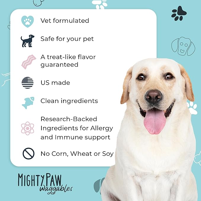 Mighty Paw Waggables Allergy Immune + Itch (Made in The USA) 2 Pack -Dog Chews Anti-Itch for Dogs. Allergy Support Vitamins for Skin and Coat Allergies. Omega 3 & Quercetin for Pets 240 Ct