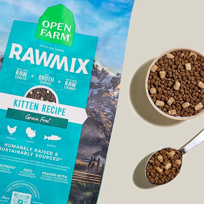 Open Farm, RawMix Dry Cat Food, Protein-Packed Kibble Coated in Bone Broth with Freeze Dried Raw Chunks, Formulated for Kittens, Chicken with Turkey & Wild-Caugh Salmon Recipe for Kittens, 8lb Bag