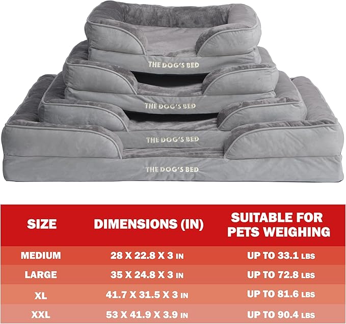 The Dog’s Bed, Orthopedic Standard Foam Waterproof Dog Bed with Standard Support, Medium Silver Grey Plush, Waterproof, Supportive Dog Bed with Replaceable Covers