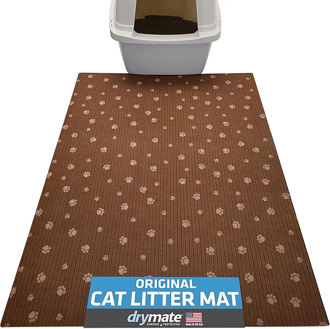 Drymate XL Original Cat Litter Mat, Contains Mess from Box, Protects Floors, Urine-Proof, Machine Washable, Soft on Kitty Paws, Absorbent, Waterproof (USA Made, Recycled Content)(28”x36”)(BrownTanPaw)