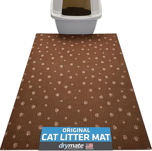 Drymate XL Original Cat Litter Mat, Contains Mess from Box, Protects Floors, Urine-Proof, Machine Washable, Soft on Kitty Paws, Absorbent, Waterproof (USA Made, Recycled Content)(28”x36”)(BrownTanPaw)