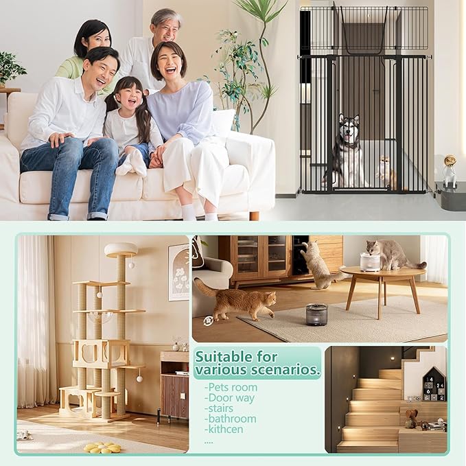 Jiprlak51 Extra Tall Cat Gate for Doorway – 28.5"-48.7" Extra Wide Pet Gate with Adjustable Cat Door Wide,Auto Close, Pressure Mounted, Pet Gate for Cats & Small Dogs, Hallway, Stairs, Kitchen