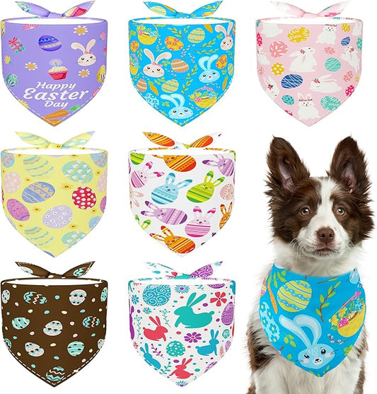 Easter Dog Bandanas for Large Dog Breed 7 Pcs Sewing Hemming Polyester Dogs Bandana Adjustable XXL Dogs Scarves Grooming L