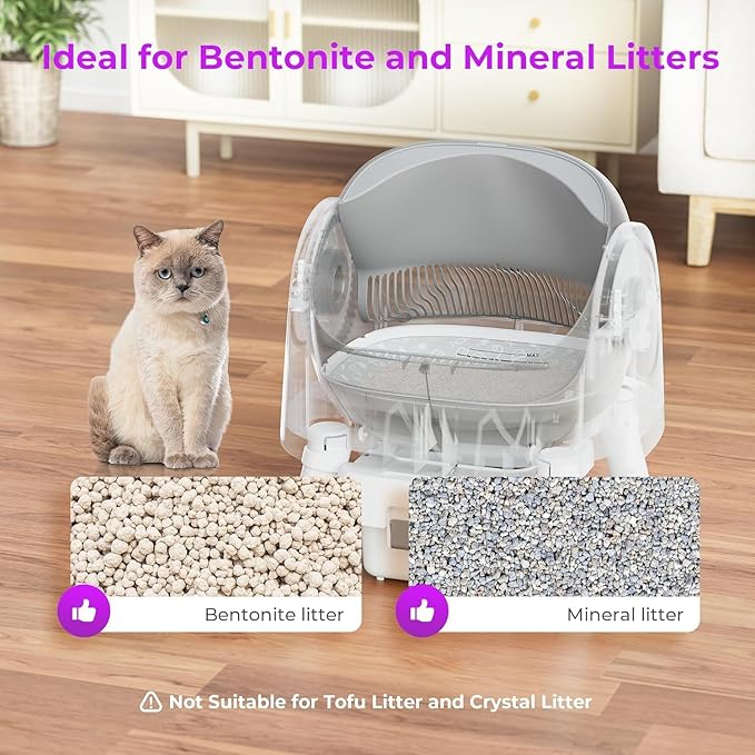 Self Cleaning Cat Litter Box, Open Top Litter Box for Multiple Cats, Automatic Cat Litter Box with Liners and Mat Included, Grey