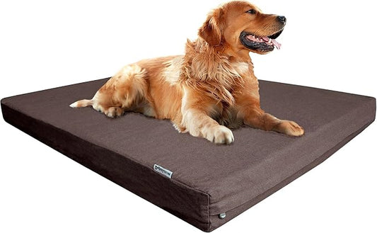Dogbed4less True Orthopedic Memory Foam Dog Bed with Waterproof Liner for Medium to Large Pet, Heavy Duty Denim in Brown External Cover, Gel Cooling Human Grade XL 40"X35"X4" Pad