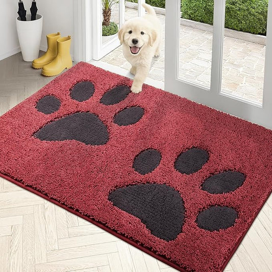 PURRUGS Dirt Trapping Door Mat 33.5" x 59", Non-Skid/Slip Machine Washable Microfiber Entryway Rug, Dog Doormat, Super Absorbent Welcome Mat for Muddy Wet Shoes and Paws, Burgundy Red