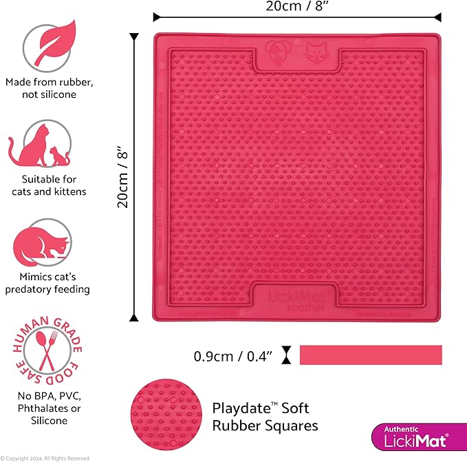 LickiMat Classic Soother, Cat Slow Feeder Lick Mat, Boredom Anxiety Reducer; Perfect for Food, Treats, Yogurt, or Peanut Butter. Fun Alternative to a Slow Feed Cat Bowl or Dish, Pink