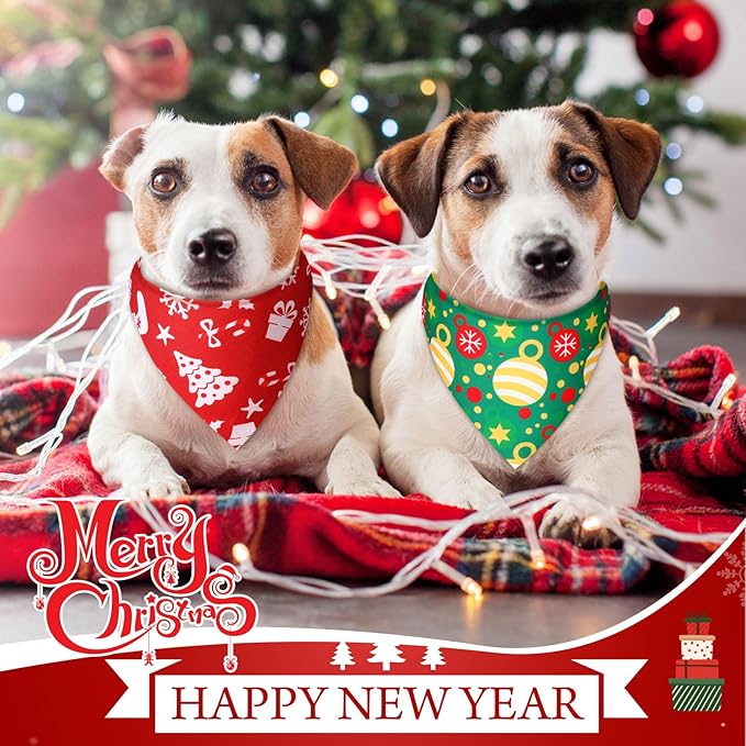 Abbylike 50 Pieces Christmas Dog Bandanas Bulk Xmas Bandanas for Dogs Triangle Kerchief Bibs Scarf Set for Christmas Pet Costume Accessories Decoration (19.7 x 13.8 x 13.8'')