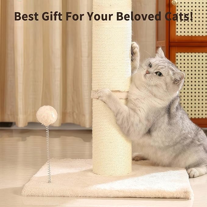Marchul Cat Scratching Post with Wide-Base, Heavy Duty Thick, Sisal Cat Scratcher Posts 26.7 Inches with Hanging Ball for Kittens Medium Cats and Multiple Cats Households