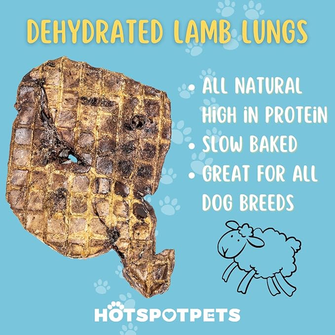 Hotspot Pets Premium Raw Single Ingredient Lamb Lung Dog Treats - 1lb Big Bag All-Natural, Made in USA - High Protein, Low Fat -Dehydrated for Freshness - A Rawhide Alternative for All Dogs