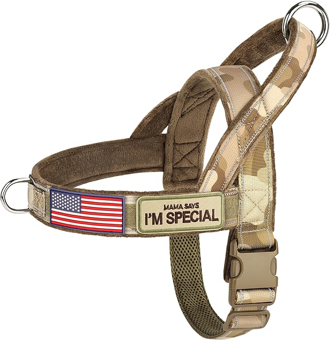 Forestpaw No Pull Dog Harness with Large Handle,Slip on Reflective Vest with Quick Release Buckle,Comfortable Flannel Lining for Medium Large Dogs Walking Training (Includes 3 Patches),Brown Camo XL