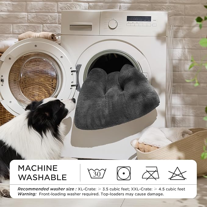 Bedsure Washable XL Dog Bed for Crate for Extra Large Dogs, Comfort Fluffy Plush Pet Pillow Bed Kennel Pad with Non-Slip Bottom, Machine Washable Pet Sleeping Mat, 41"x27", Dark Gray