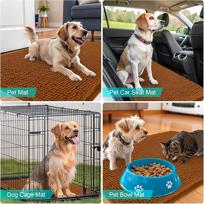 OLANLY Dog Door Mat for Muddy Paws 24x16, Absorbs Moisture and Dirt, Absorbent Non-Slip Washable Doormat, Quick Dry Chenille Mud Mat for Dogs, Entry Indoor Entryway Carpet for Inside Floor, Ochre