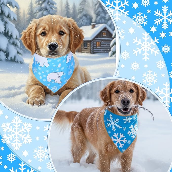 Abbylike 100 Pcs Winter Dog Bandanas Bulk Blue Snowflake Bandanas for Dogs Triangle Kerchief Bibs Scarf Set for Pet Winter Costume Photo Props Accessories Pet Shops, 25 Styles(31.5 x 21.7 x 21.7 Inch)
