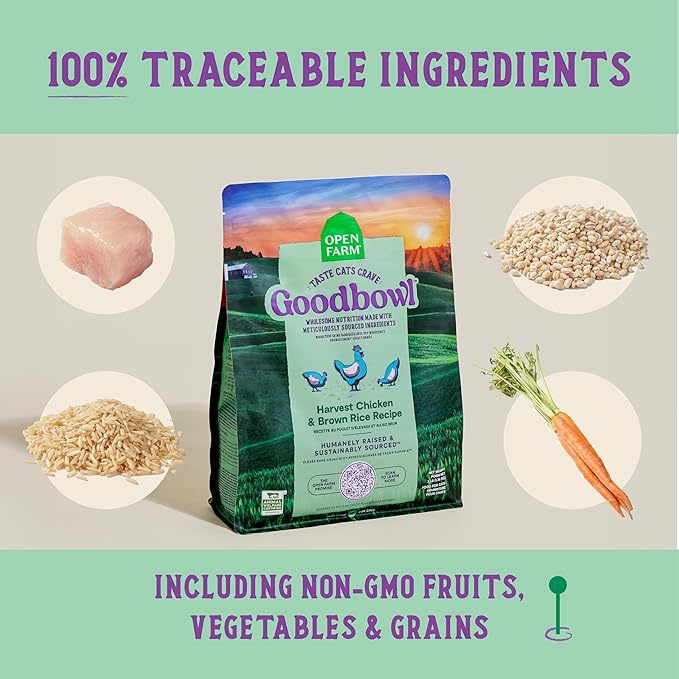 Open Farm Goodbowl, Protein Rich Dry Cat Food Made from Meticulously Sourced Simple Ingredients, Harvest Chicken & Brown Rice Recipe, 3lb Bag (48oz Bag)
