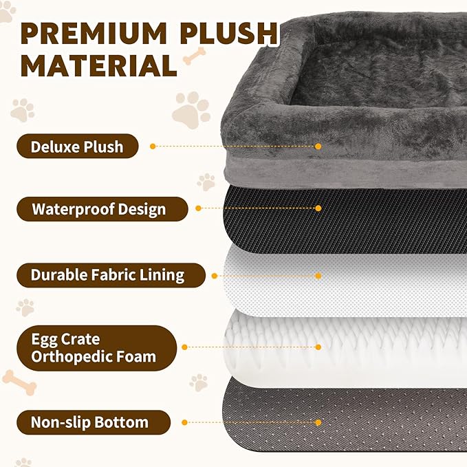 Dog Bed Medium to Large Dogs - Waterproof Couch with Removable Washable Cover and Egg Crate Foam Comfort Cage Beds Zipper Non-Slip Bottom Pad Bite-Proof