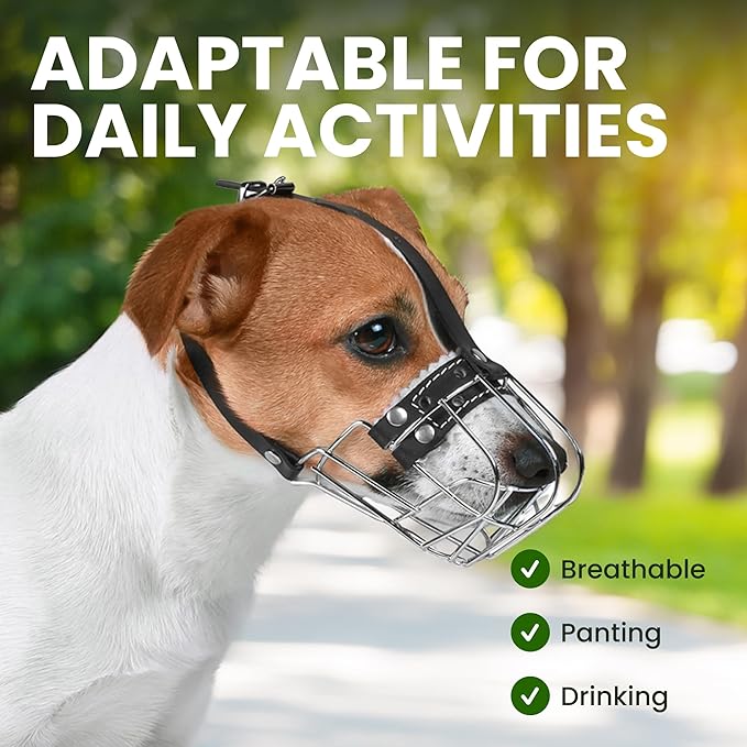 BRONZEDOG Dog Muzzle Wire Basket Metal Mask for Small, Medium and Large Dogs, Breathable, Dog can Drink, Adjustable, Padded, Training, Prevents Biting (Size 2: Jack Russell Terrier)