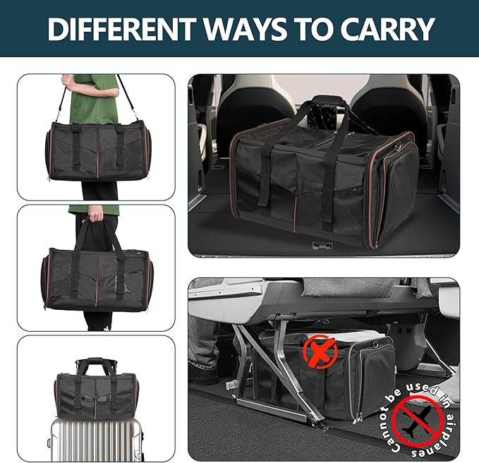 Cat Carrier for 2 Cats - Portable Dual Cat Travel Carrier Bag for Traveling, INRLKIT Cat Carrier with Litter Box, Portable Double Cat Travel Carrier for Camping (Black)