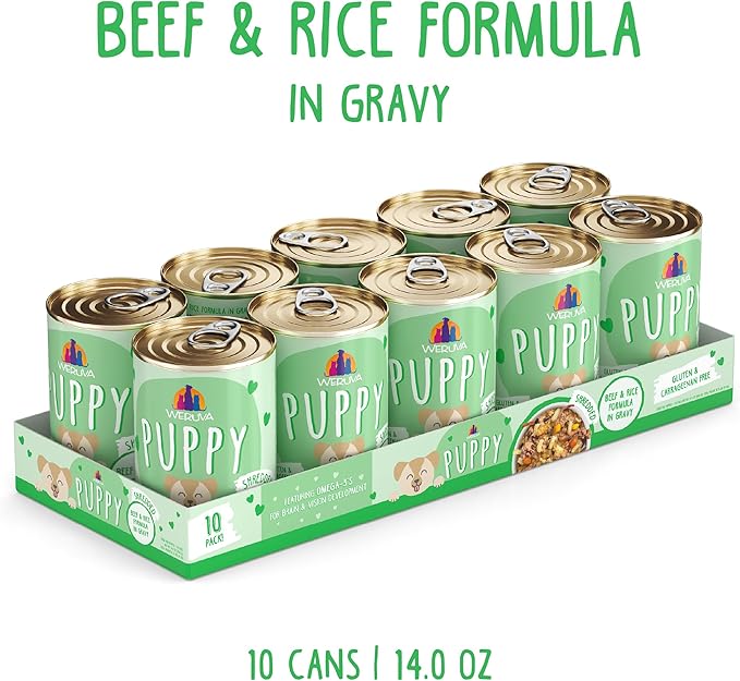 Weruva Puppy, Beef and Rice Formula in Gravy, 14oz Can, Pack of 10