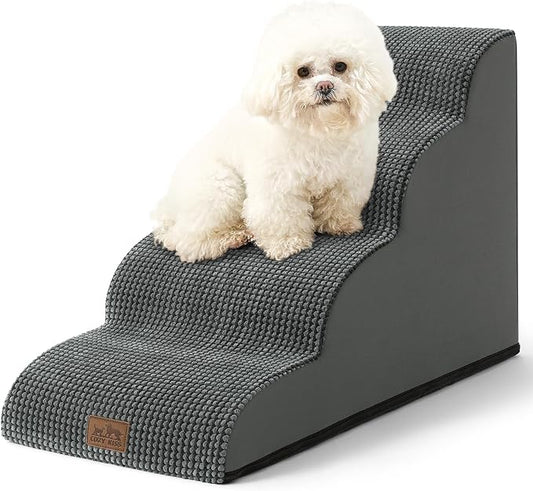 Dog Stairs for Small Dogs 19.7" H, Curved Dog Step for Puppy, Older or Cat, Medium Pet Ramp for Sofa, Couch or Bed, Ladder with High Density Foam, 4 Step, 15.7x28.3x19.7 inch, Charcoal Grey