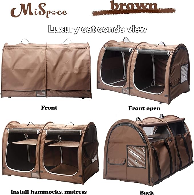 Mispace Portable Twin Compartment Show House Cat Cage/Condo - Easy to Fold & Carry Kennel - Comfy Puppy Home & Dog Travel Crate with Portable Carry Bag/Two Hammocks/Mats and Collapsible Litter Box
