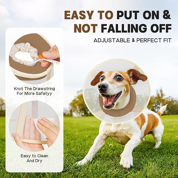 Soft Dog Cone Collar to Stop Licking-Adjustable Comfortable Mesh Recovery Collar After Surgery for Small or Miniature Dogs, Alternative to Plastic Elizabethan Collar for Neuter Incision Care (Brown,L)