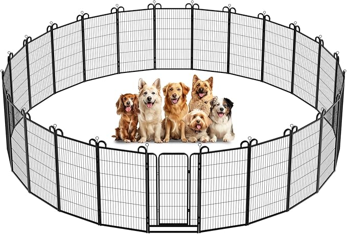 Dog Playpen Outdoor 24 Piece Panels Heavy Duty Dog Fence 47" Height Anti-Rust with Doors Portable for RV Camping Yard, Total 54FT, 227 Sq.ft, Snowy Black
