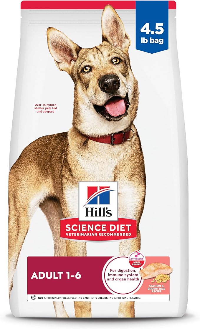 Hill's Science Diet Adult 1-6, Adult 1-6 Premium Nutrition, Dry Dog Food, Salmon & Brown Rice, 4.5 lb Bag