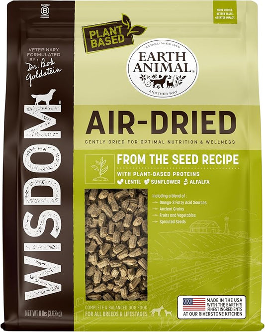 Earth Animal Wisdom Air Dried Dog Food | From The Seed Recipe Premium Natural Dog Food | Plant-Based | All Breeds & Ages | Made in The USA | 8 Pound Bag