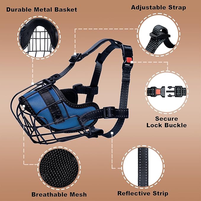 OOPSDOGGY Metal Dog Muzzle for Large Dog, Adjustable Brethable Wire Basket for Rottweiler to Prevent Biting Chewing (Blue, Rottweiler)