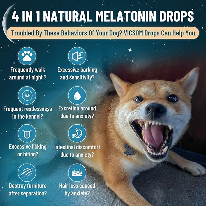 Liquid Melatonin for Dogs, Dog Melatonin with L-Theanine for Small Medium Large Dog Sleep Aid, Stress & Anxiety Relief, Calm Aid for Dogs Puppies, Support Relaxation & Deep Sleep, 60ml