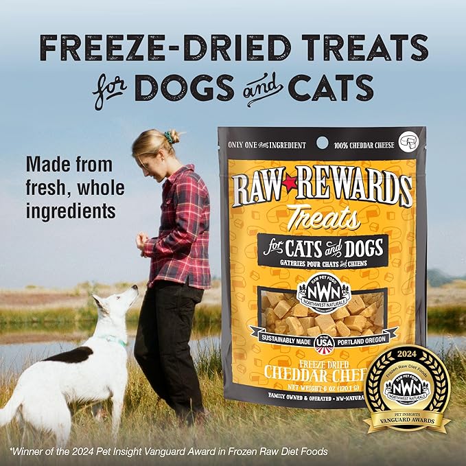 Northwest Naturals Raw Rewards Freeze-Dried Cheddar Cheese Treats for Dogs and Cats - Bite-Sized Pieces - Healthy, 1 Ingredient, Human Grade Pet Ingredients, All Natural, Proudly Made in USA, 6 Oz