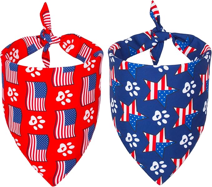 ADOGGYGO American Flag Dog Bandana, Multiple Sizes Offered, Reversible Red Blue Flag Star Scarf, Patriotic 4th of July Bandanas for Small Dogs (Small)
