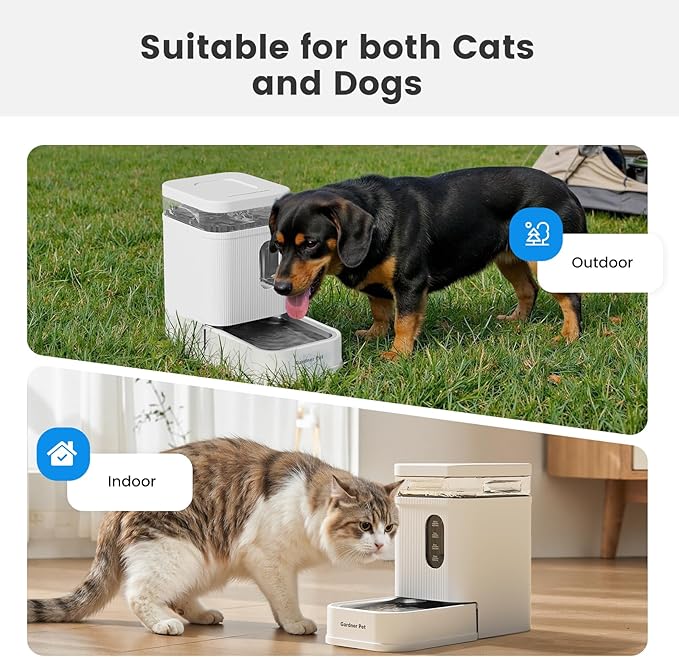 Gardner Pet Automatic Dog Water Dispenser Gravity Waterer with Stainless Steel Bowl Water Dispenser 6.5L Large Capacity Water Feeder with Filters for Dogs Cats Pets, BPA-Free Noise-Free (White, 6.5L)