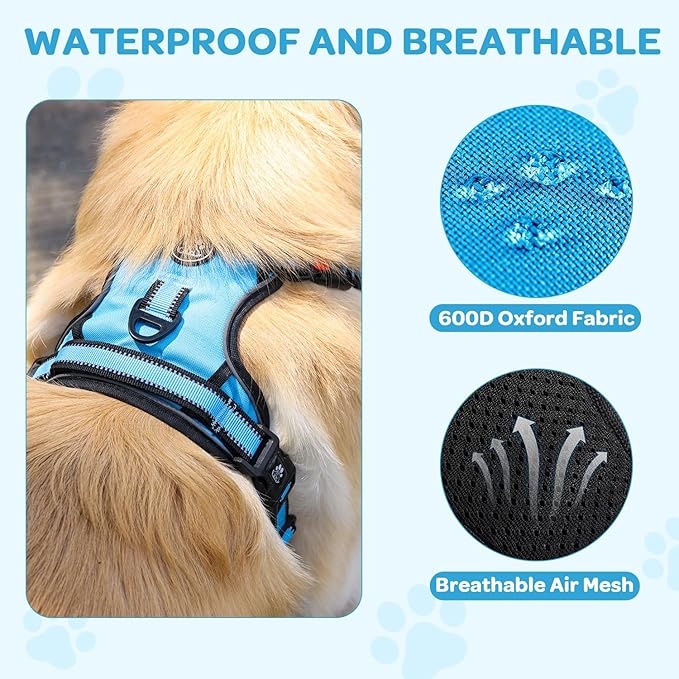 FURRYFECTION Dog Harness | No Pull Dog Harness | Reflective Oxford | Padded Handle | 4 Adjustable Straps | 2 Leash Clips | No Choke Pet Vest Harness for Small Medium Large Dogs | Blue | S