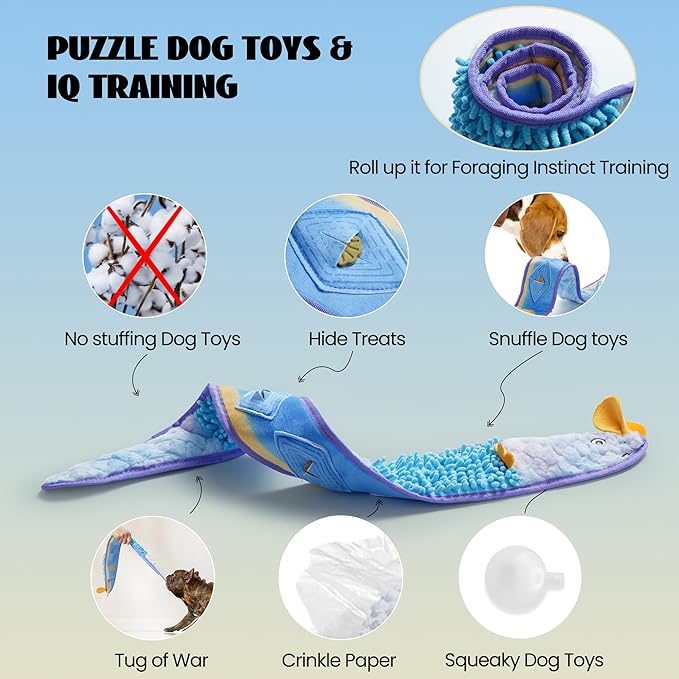 Nocciola EEL Squeaky Dog Toy, Tough No Stuffing Toy for Tug of War, Puppy Interactive Puzzle Fun to Keep Them Busy, Cognitive Crinkle Dog Toy for Large Medium Small Breed, Blue