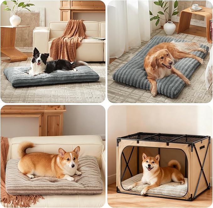 FURTIME Washable Dog Bed Medium Size Dogs, Deluxe Dog Crate Beds Comfy Fluffy Kennel Pad Anti-Slip Pet Sleeping Mat, Machine Washable Dogs Pillow, 29"x21"x3", White