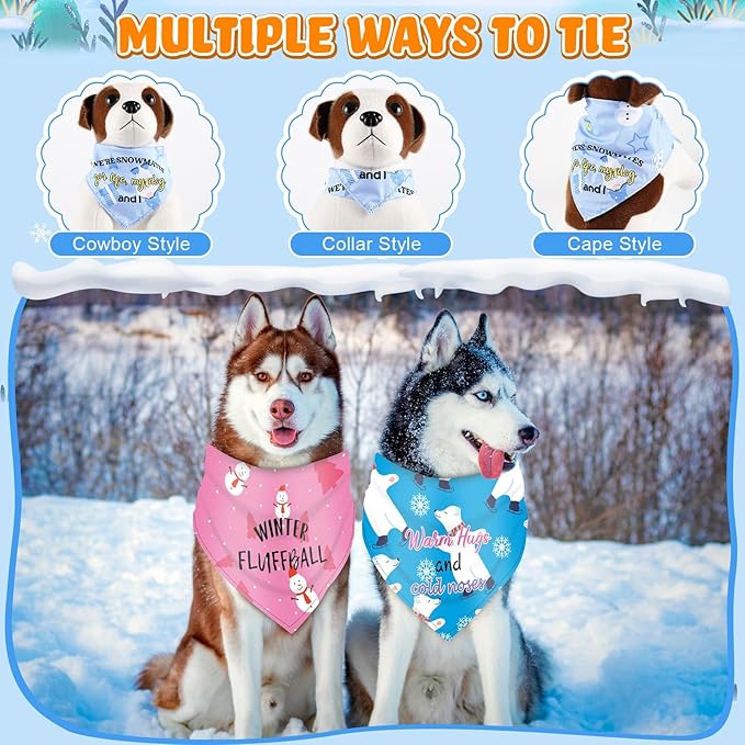 Abbylike 50 Pcs Winter Dog Bandanas Bulk Pet Scarfs Triangle Bibs Adjustable Washable Puppy Kerchief Seasonal Pet Costume Accessories Grooming Supplies for Small Medium Large Dogs Cats