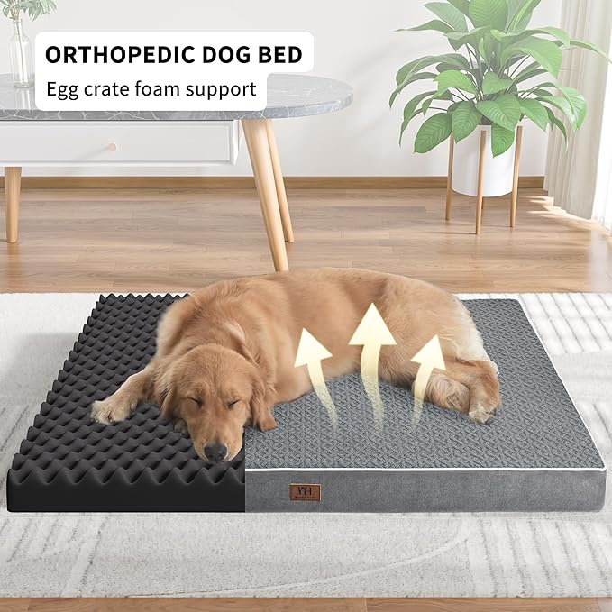 Dog Beds Large Sized Dogs,XL Orthopedic Washable & Waterproof Dog Crate Bed, W/Removable Cover Big Plush Pet Beds Mat, Egg Crate Foam Bed